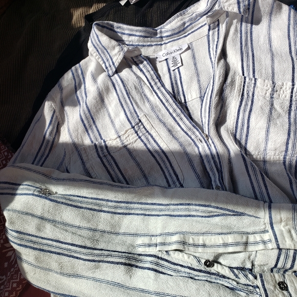 Calvin Klein Pinstriped Button-up Top - Picture 4 of 4